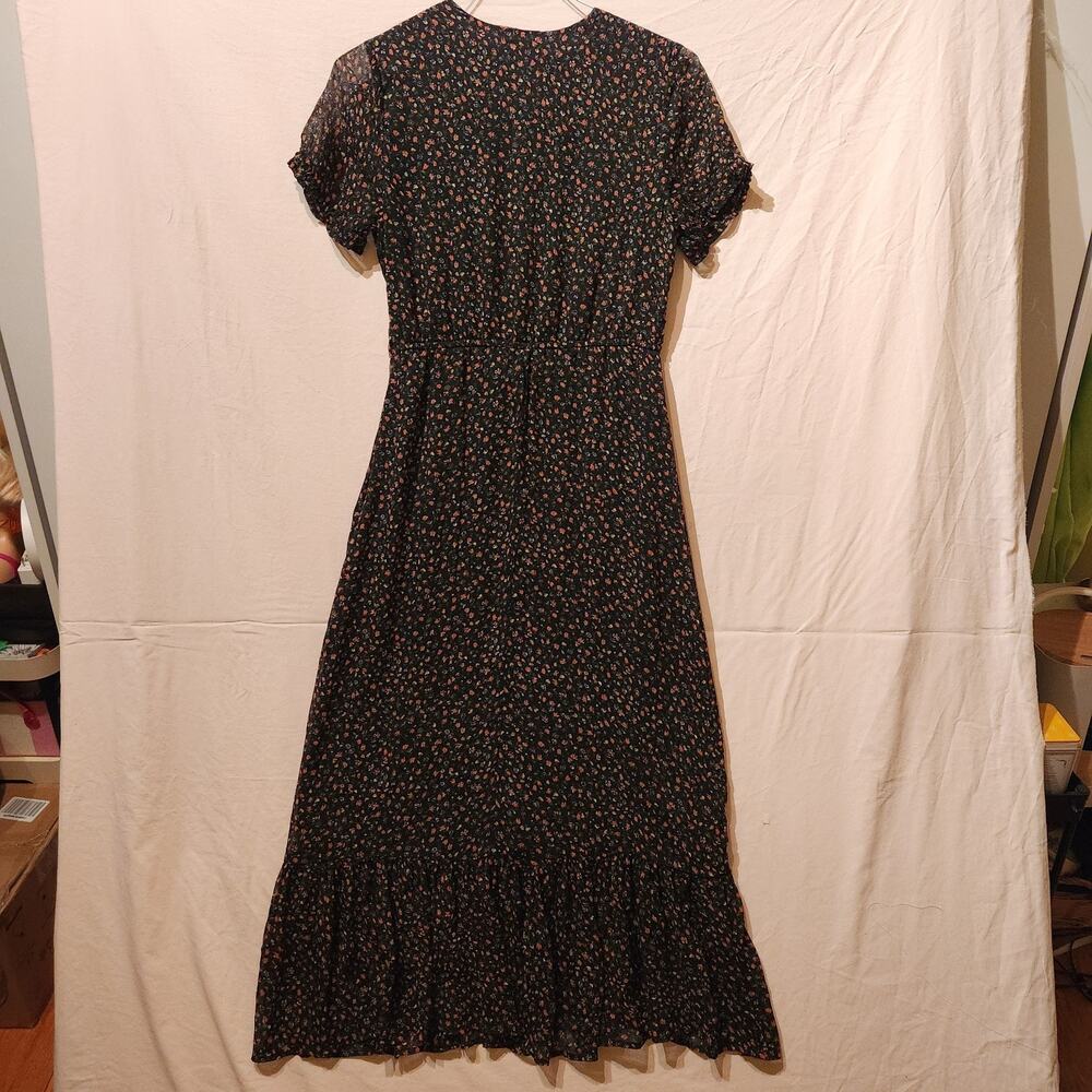 Leith Sz Medium Black Dark Romantic Floral Midi Dress Feminine Date Formal - Picture 5 of 8